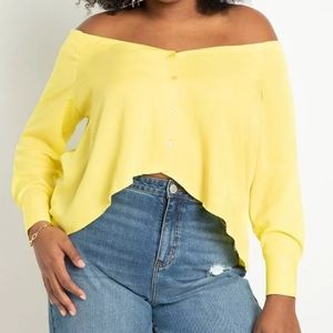 Yellow eloquii off-shoulder button blouse